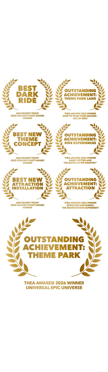 Alt Text: A collection of award laurels won by Universal Orlando Resort.