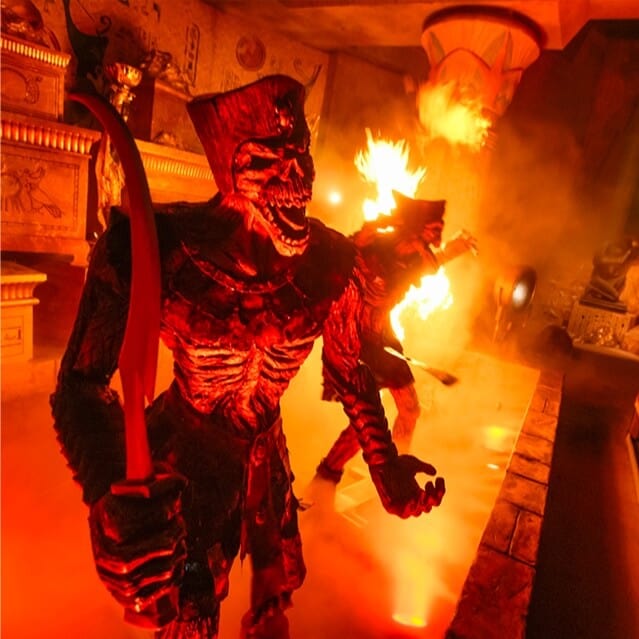 Mummy figures and interior images of Revenge of the Mummy – The Ride at Universal Studios Florida.