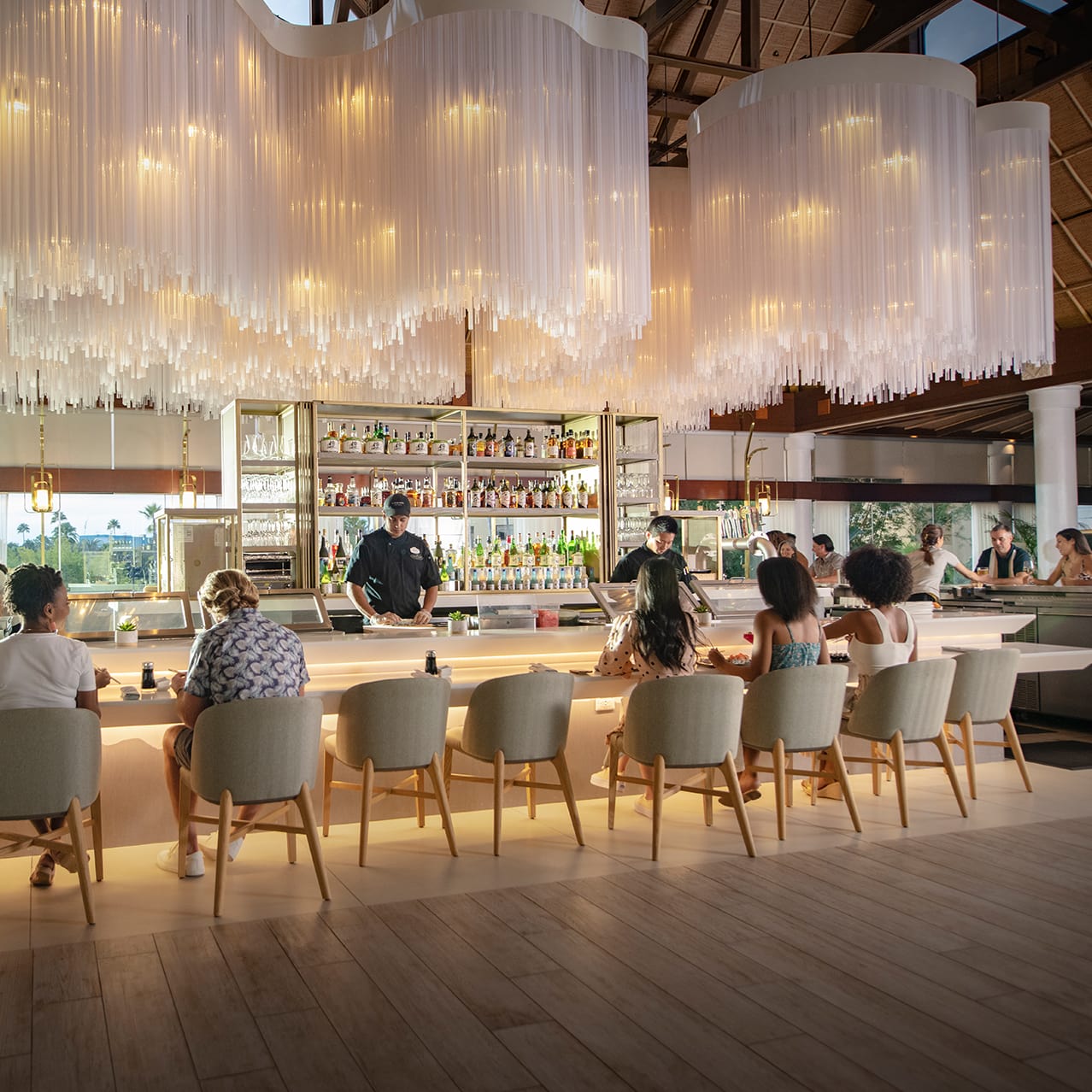 Inside view of the Orchid Court Lounge & Sushi Bar at Loews Royal Pacific Resort in Universal Studios Orlando.