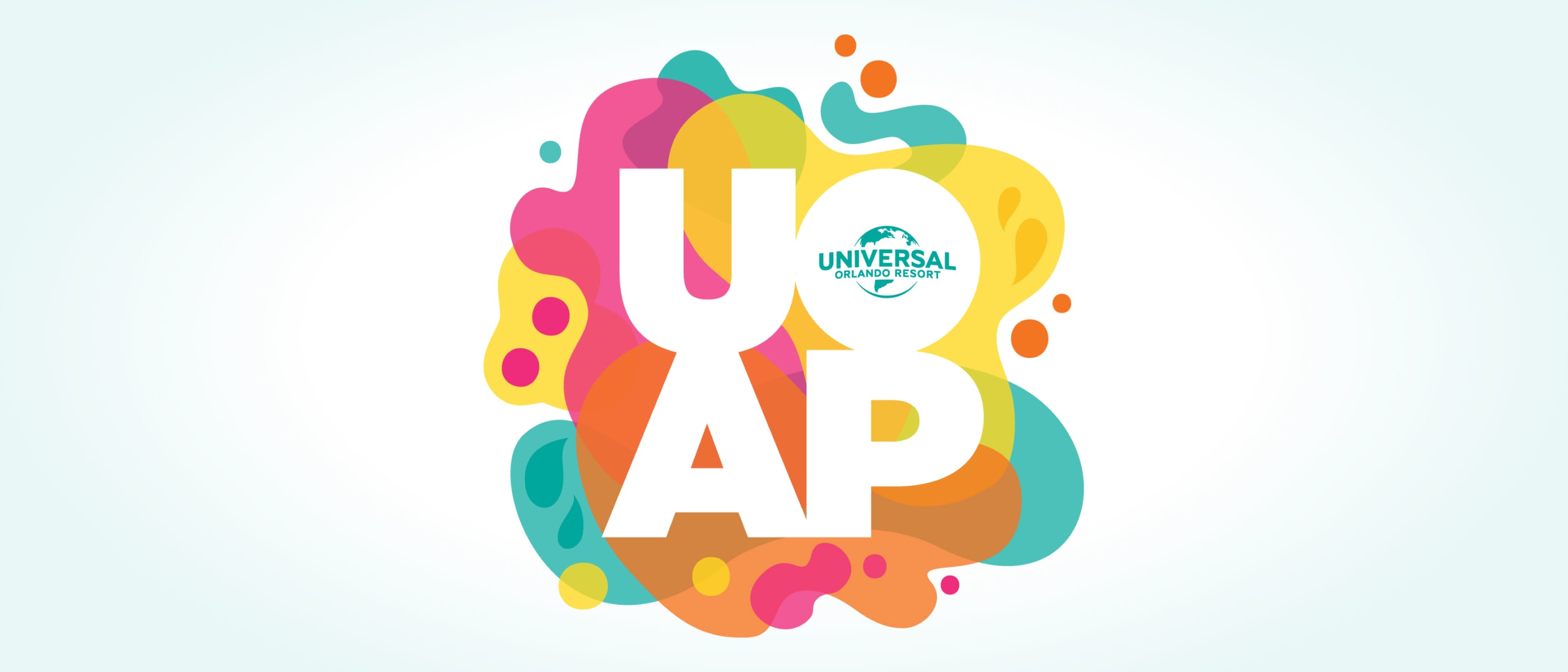 Orange, yellow, pink and teal blobs of color overlapping in an abstract way with the UOAP logo in the center.
