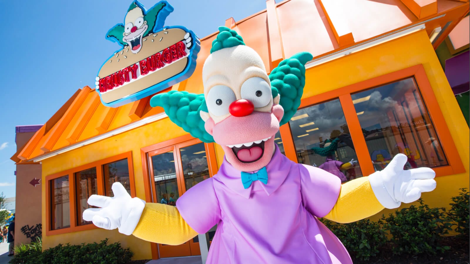 The Home of the Simpsons Krusty Burger with Krusty the Mascot