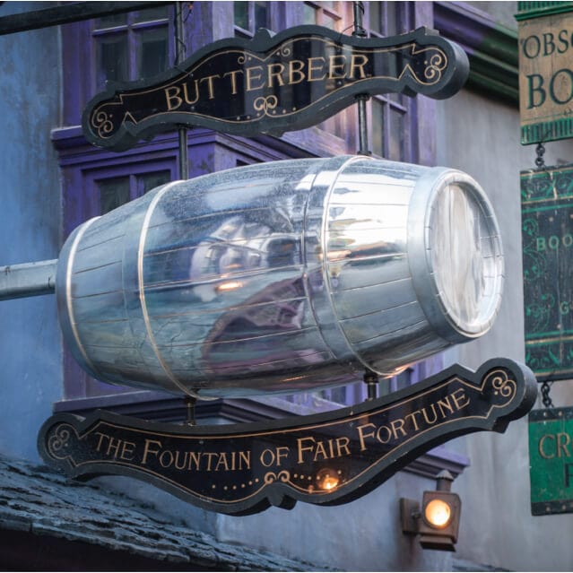 Sign hanging outside The Fountain of Fair Fortune in The Wizarding World of Harry Potter Diagon Alley at Universal Studios Orlando.