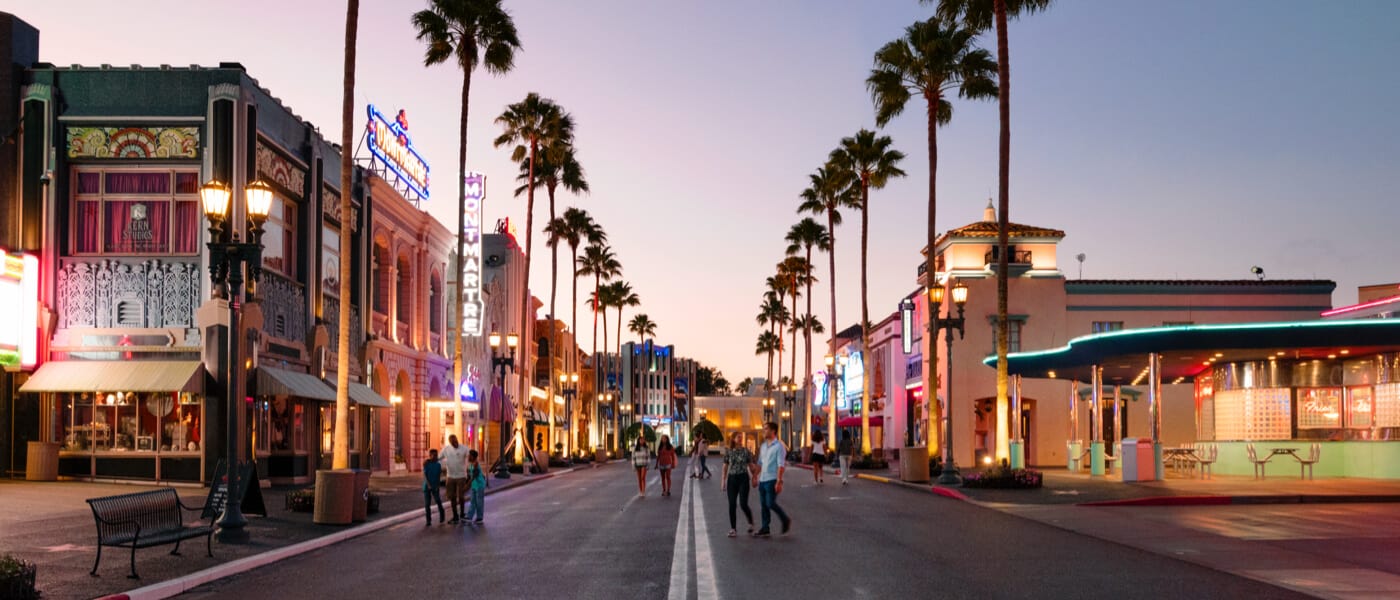 Hollywood street with buildings and trees