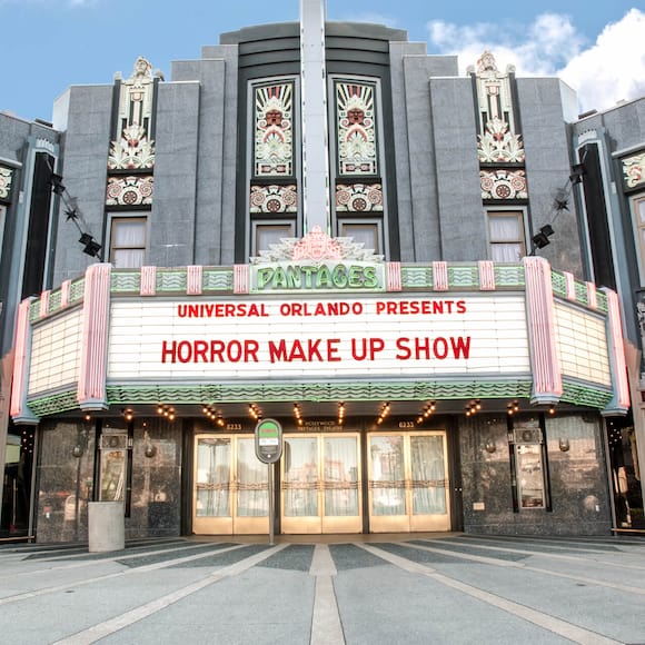 The front marquee outside of Universal Orlando's Horror Make-Up Show.