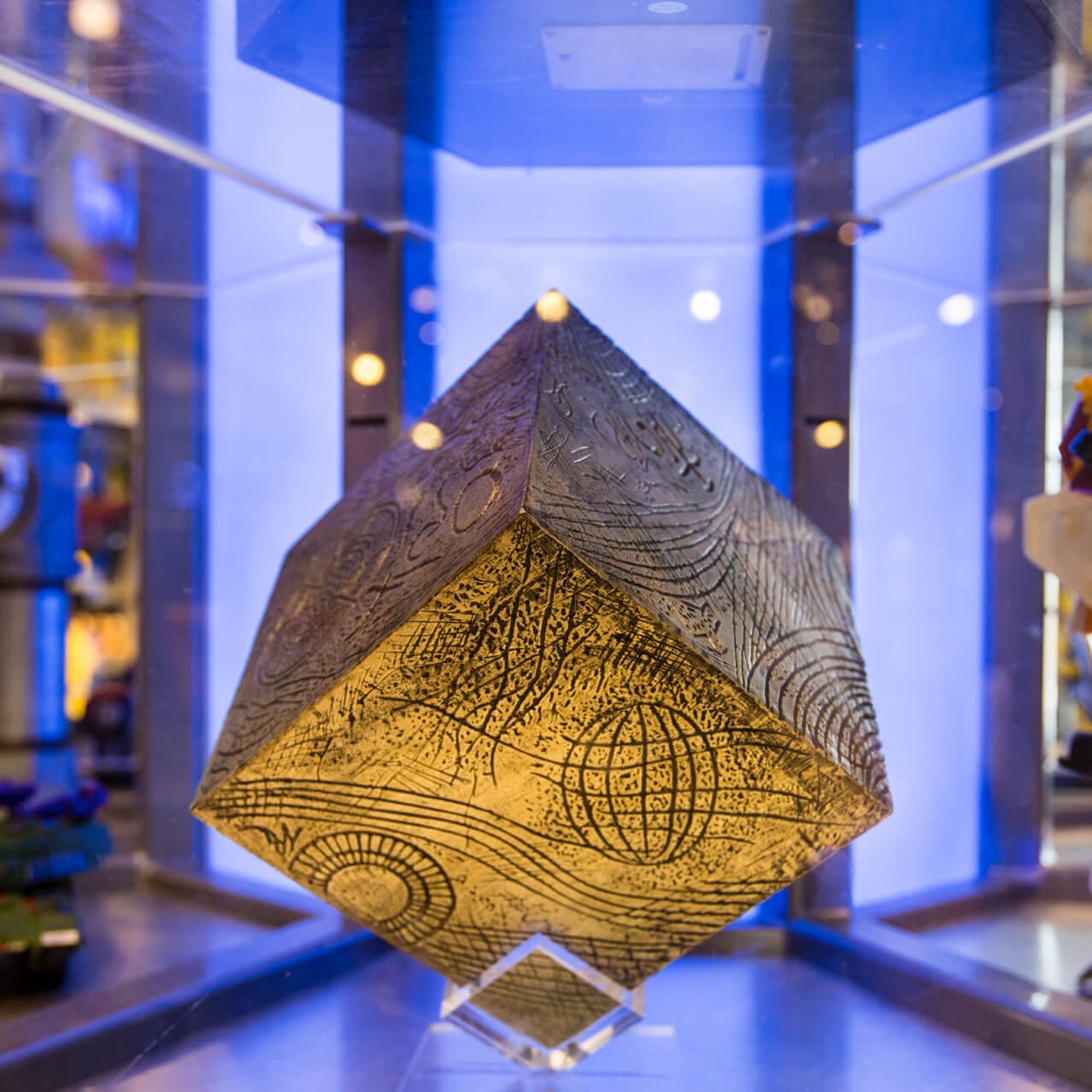 The AllSpark from the TRANFORMERS movies on display at Supply Vault, a gift shop at Universal Studios Orlando.