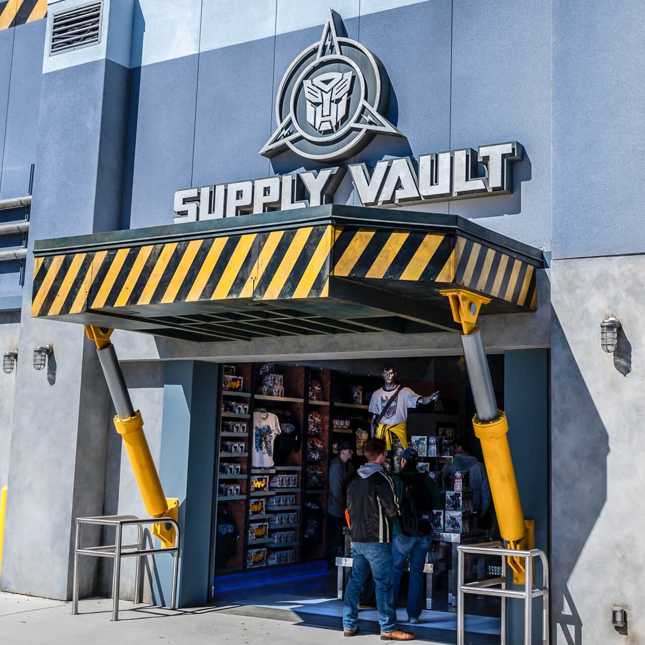 The entrance to Supply Vault, where you can shop for Autobot souvenirs, gifts, and more as a N.E.S.T. recruit after experiencing TRANSFORMERS: The Ride 3D at Universal Studios Orlando.