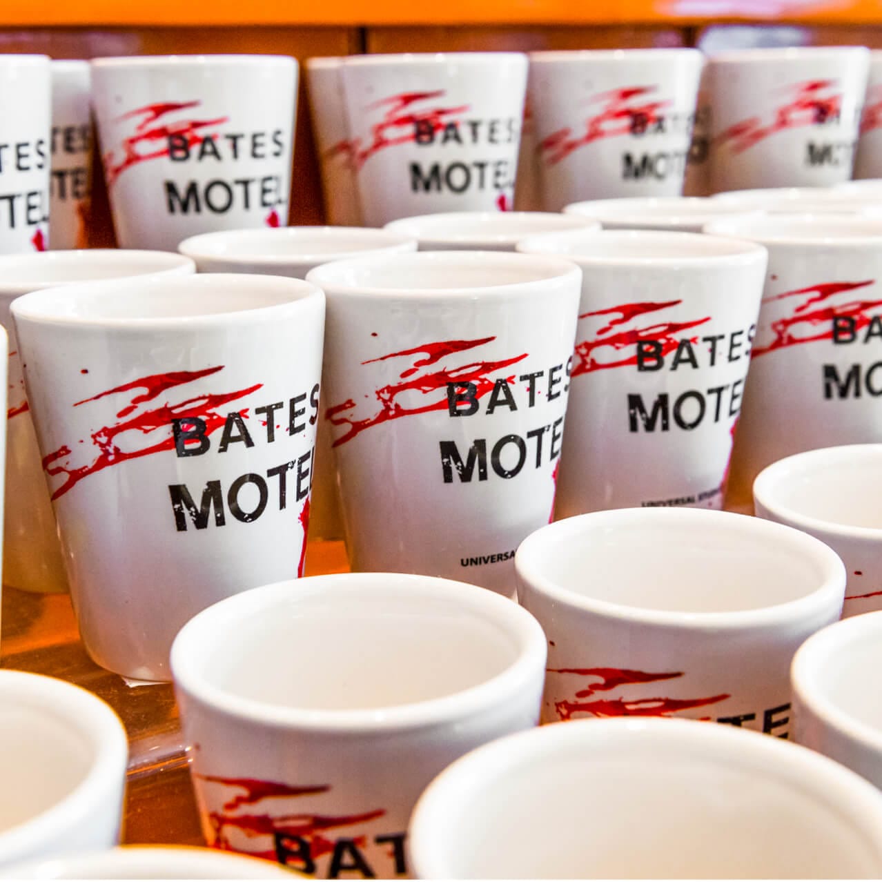Bates Motel mugs on display in The Film Vault, a movie themed shop in Universal Studios Orlando.