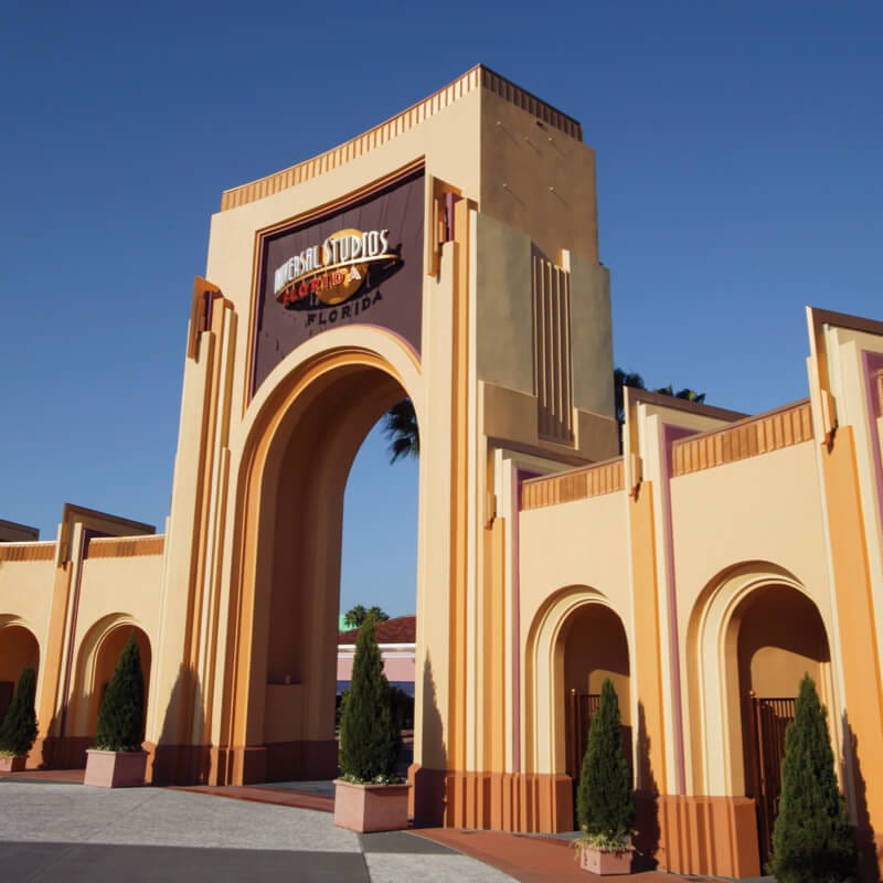 The famed arched entrance of Universal Studios Florida at Universal Orlando Resort.