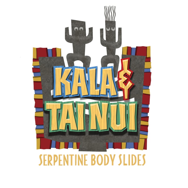 The logo for Kala & Tai Nui Serpentine Body Slides at Universal’s Volcano Bay.