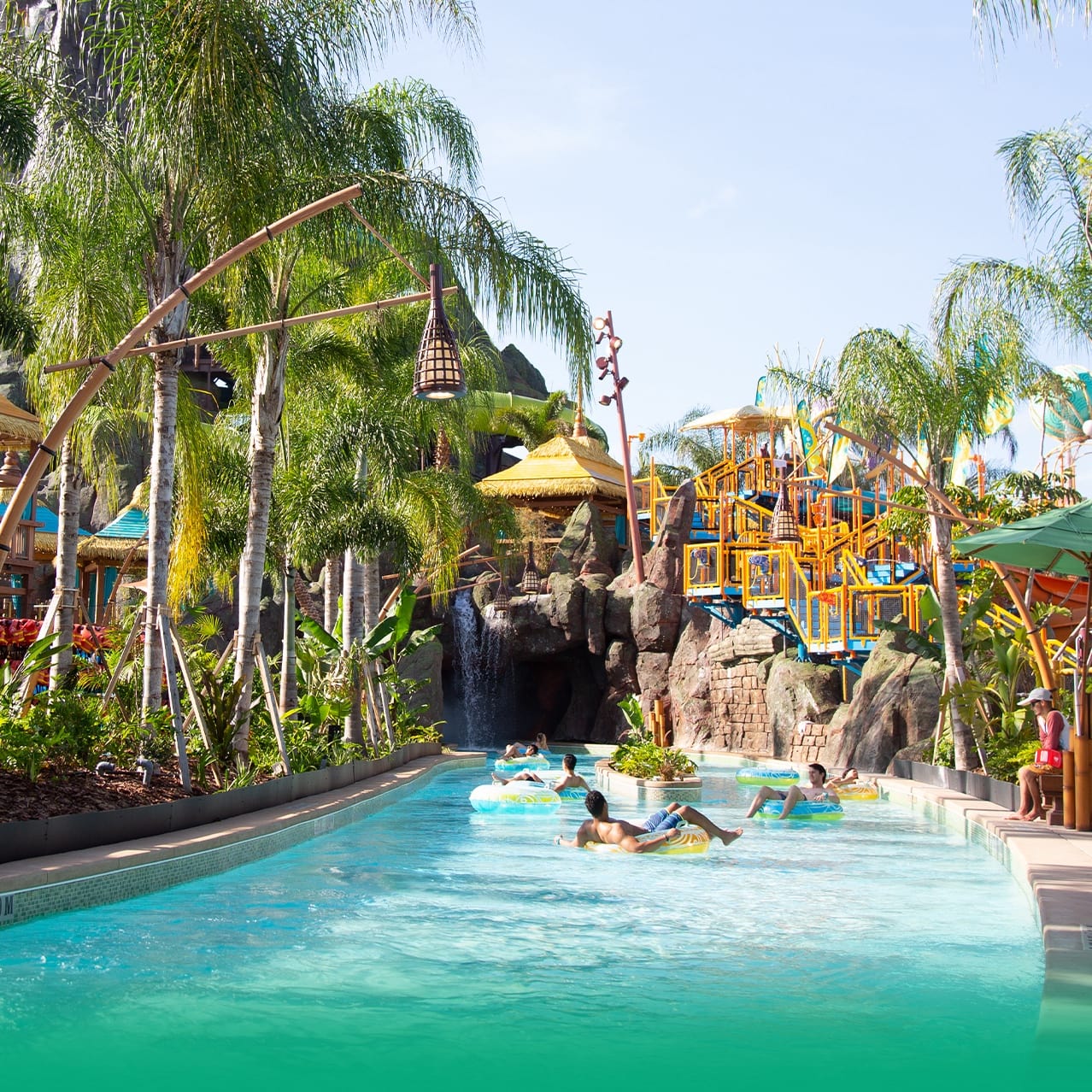 Rainforest village lazy river full of enjoying people