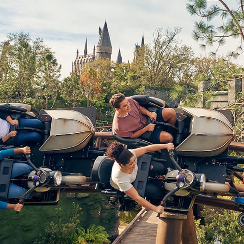 Guest ride Hagrid’s Magical Creatures Motorbike Adventure at Universal Islands of Adventure.