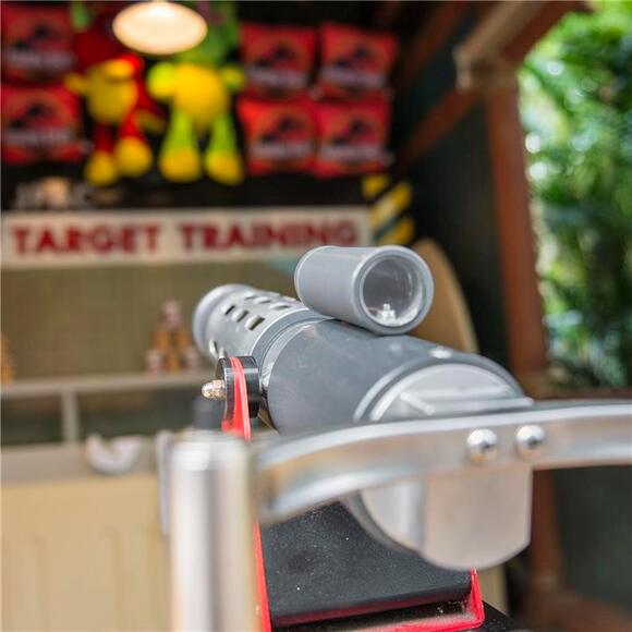 Challenge your friends and family at Jurassic Park Games, a carnival style play area at Universal's Islands of Adventure. A target shooting carnival game at the Jurassic Park Games area inside the Jurassic Park section of Universal Orlando.