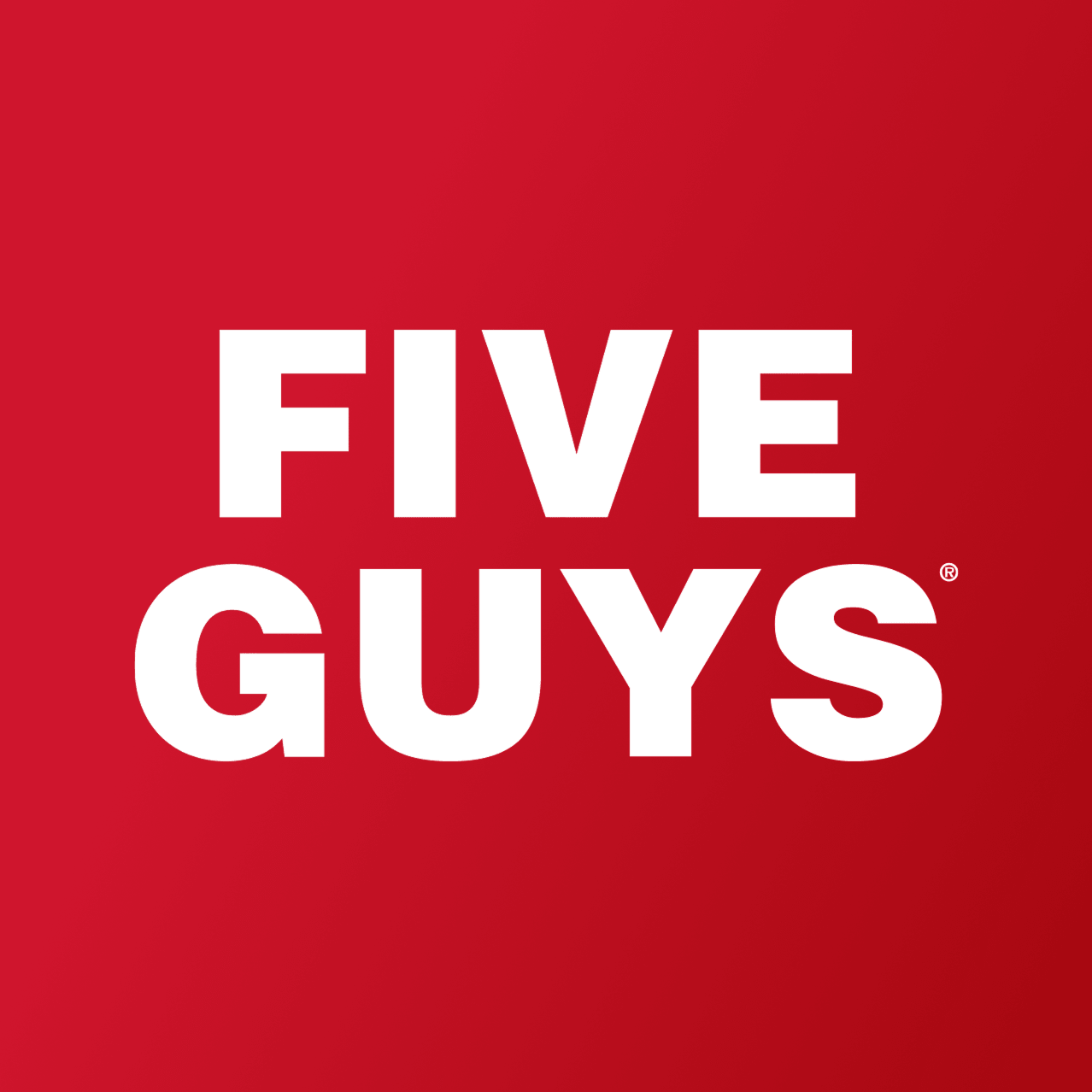 Five Guys logo in white on a red background.