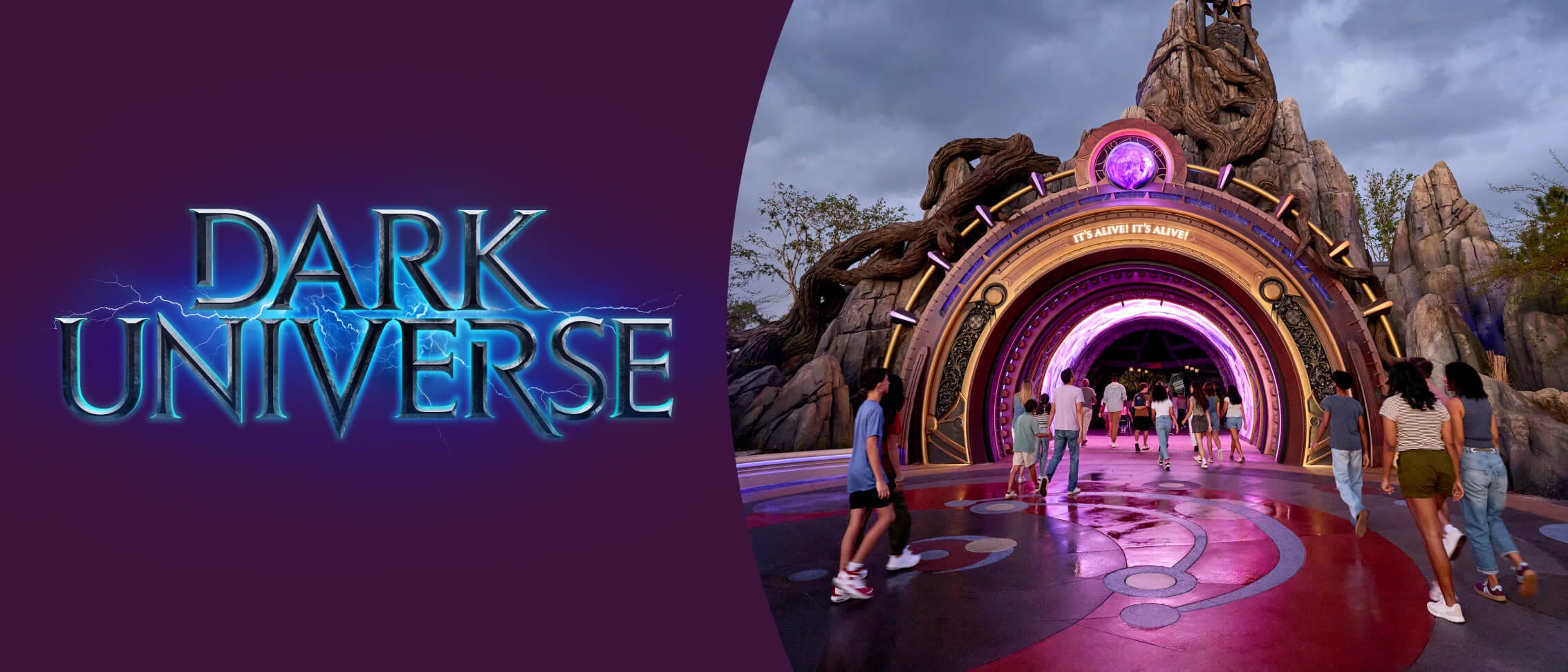 Entrada al portal de Dark Universe en Universal Epic Universe de Universal Orlando Resort.