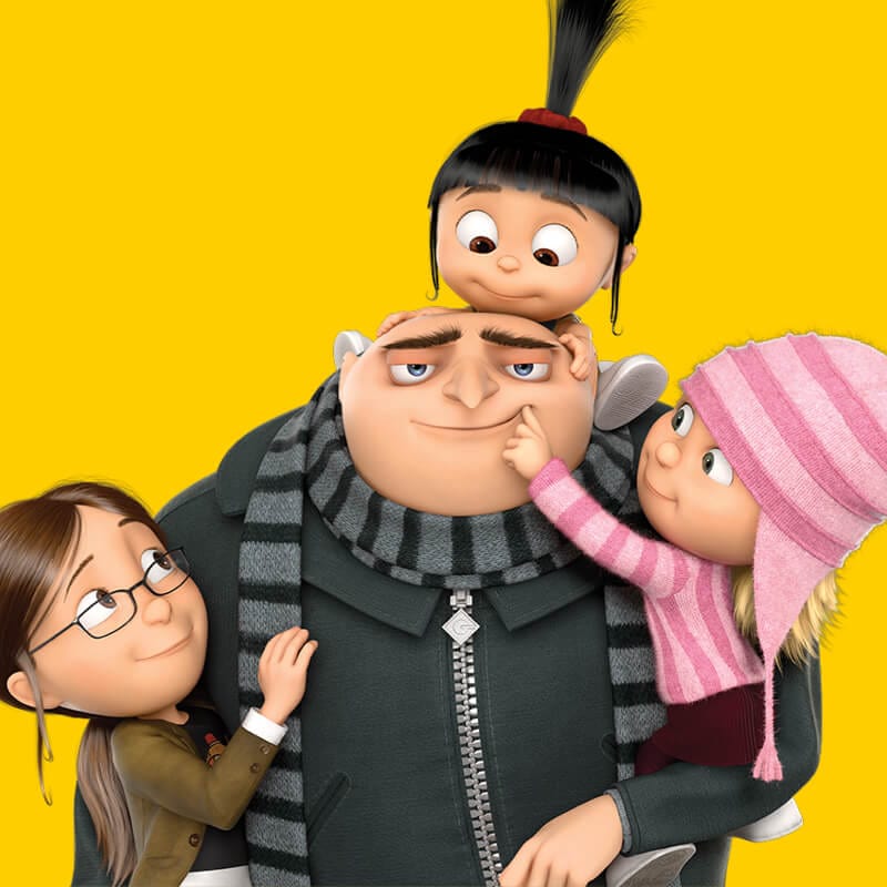 Imagen 1 de los Datos Breves de Despicalbe Me Minion Mayhem, con una imagen digital de Gru, Agnes, Edith, y Margo.
