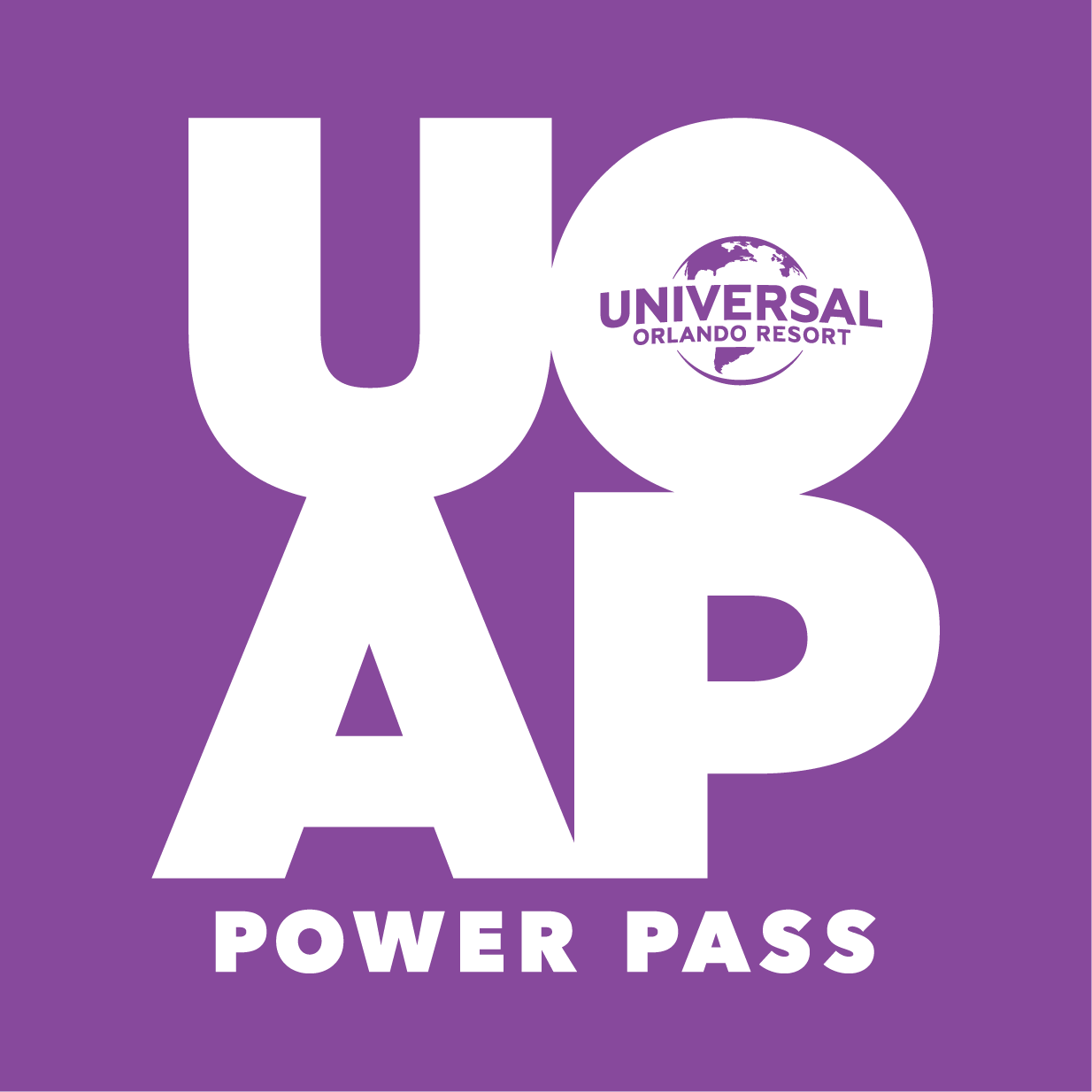 Logotipo de Pase Power de Universal Orlando en un fondo morado.
