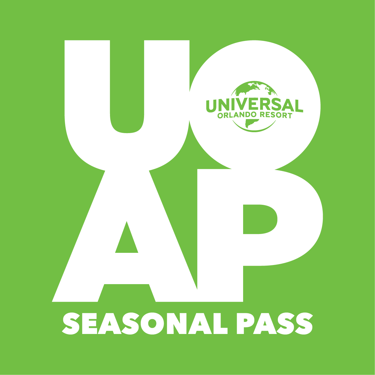 Logotipo de Pase Seasonal de Universal Orlando en un fondo verde claro.