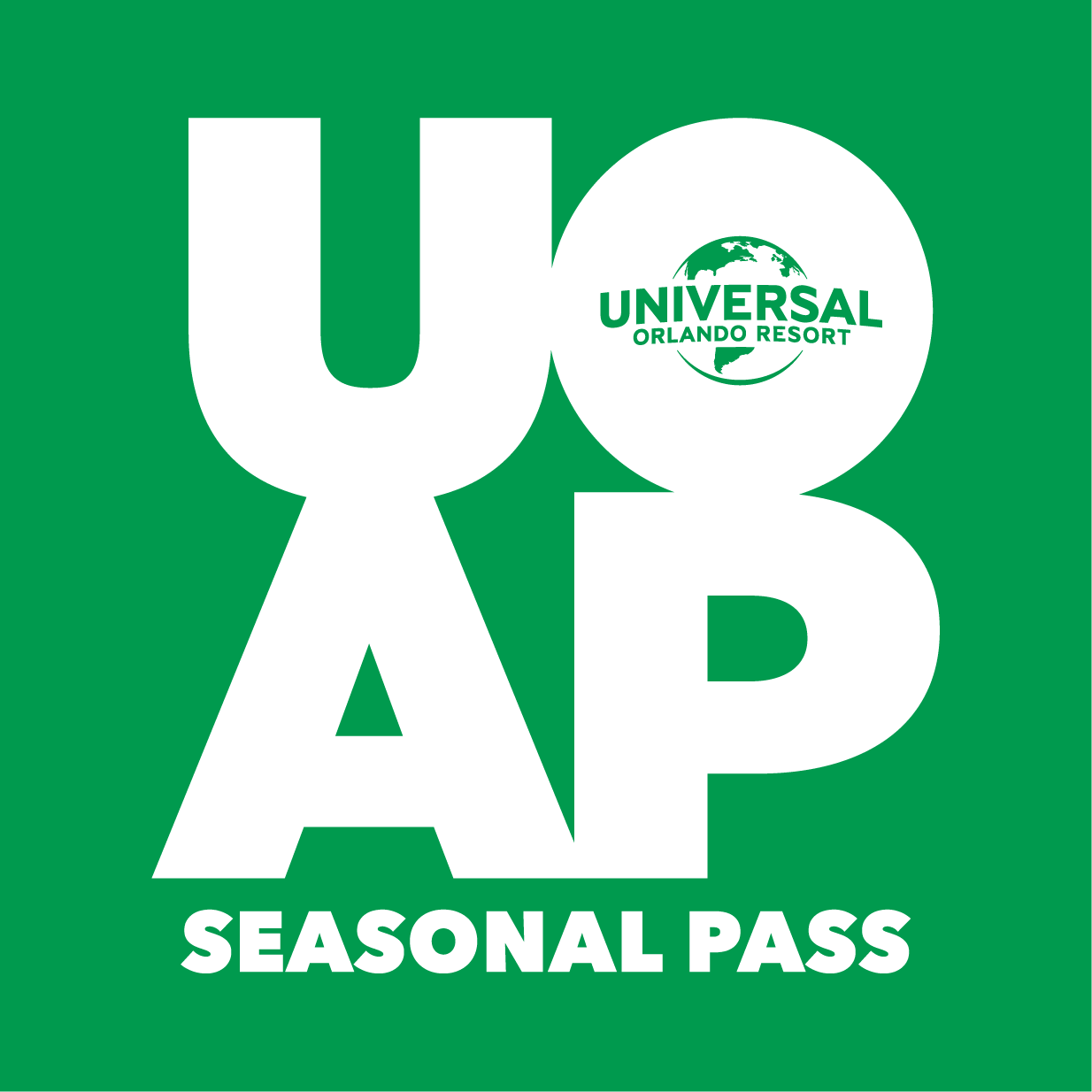 Logotipo de Pase Seasonal de Universal Orlando en un fondo verde.