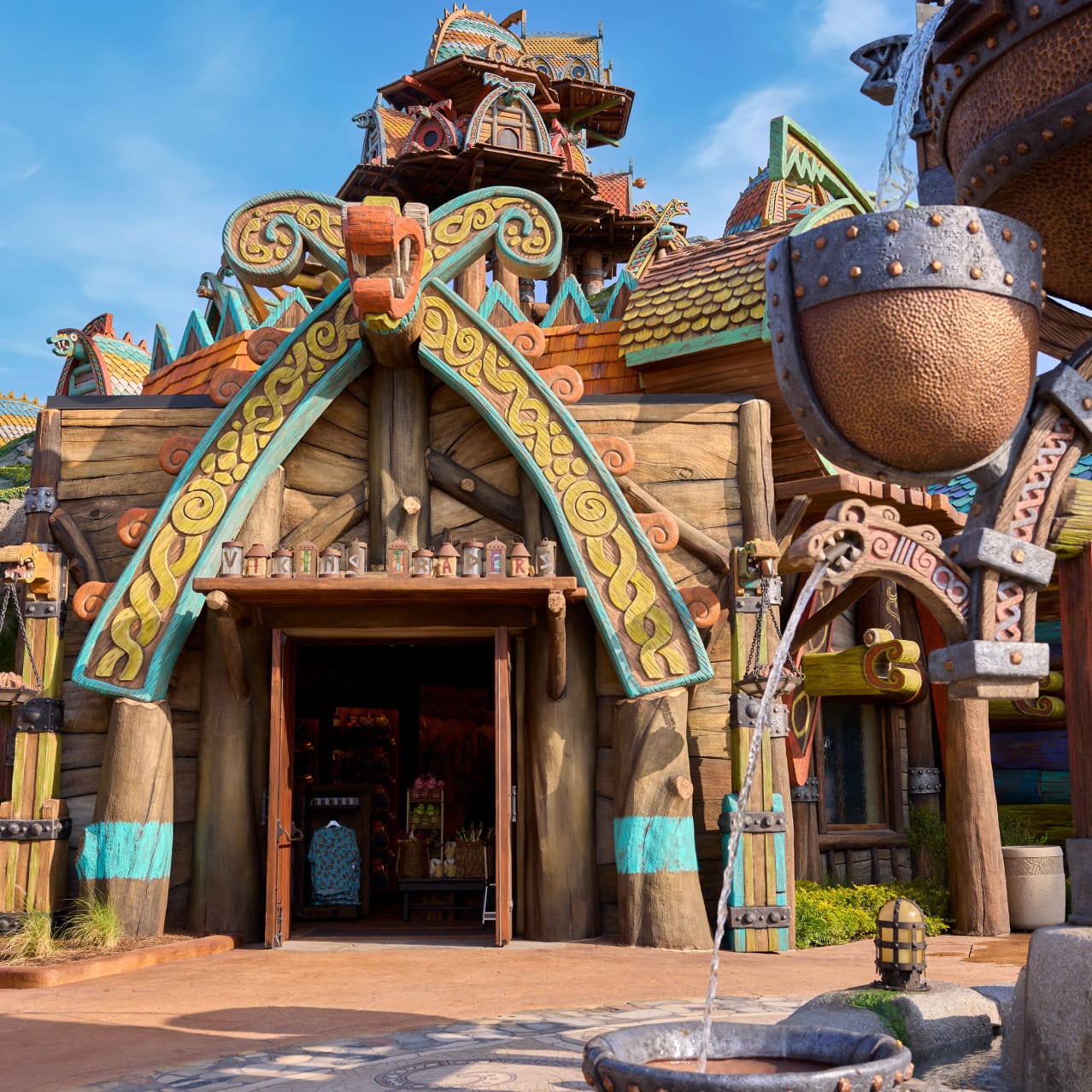 Fachada da loja Viking Traders em How to Train Your Dragon - Isle of Berk no Universal Epic Universe.