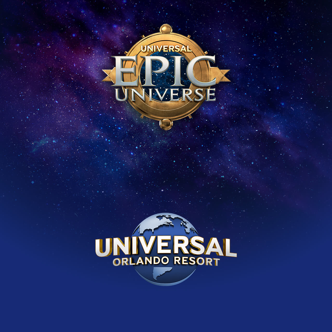 O logotipo do Universal Epic Universe com o logotipo do Universal Orlando Resort.