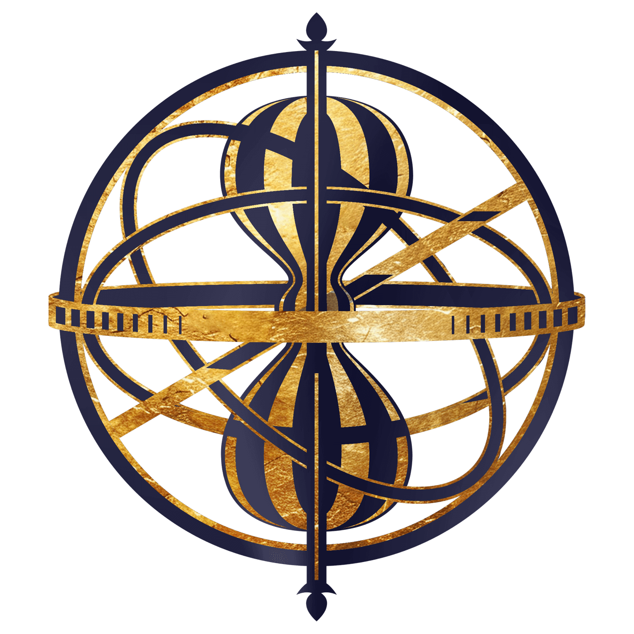 Ícone dos Fatos rápidos de The Wizarding World of Harry Potter™ Ministry of Magic™, um dispositivo Vira-Tempo feito em ouro texturizado e na cor azul-escuro.