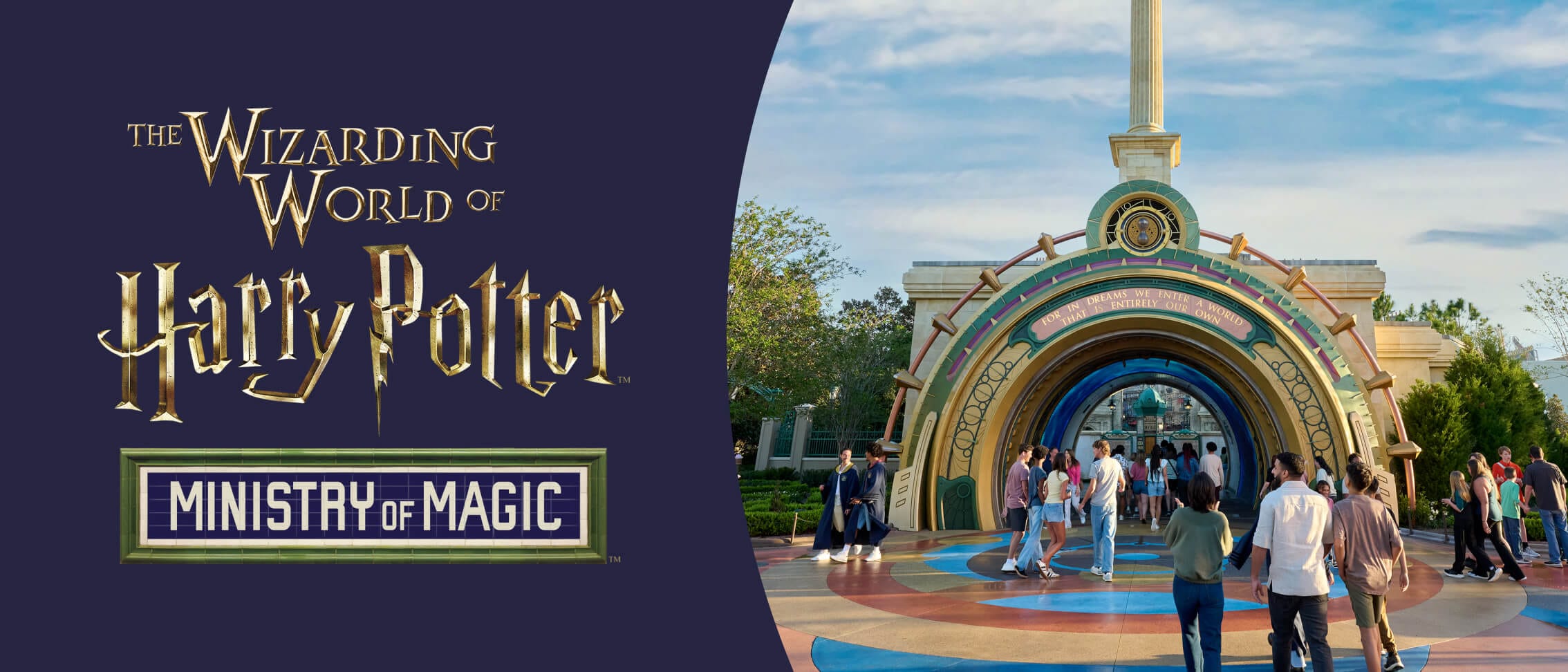 Entrada do portal para The Wizarding World of Harry Potter™ - Ministry of Magic™ no Universal Epic Universe.