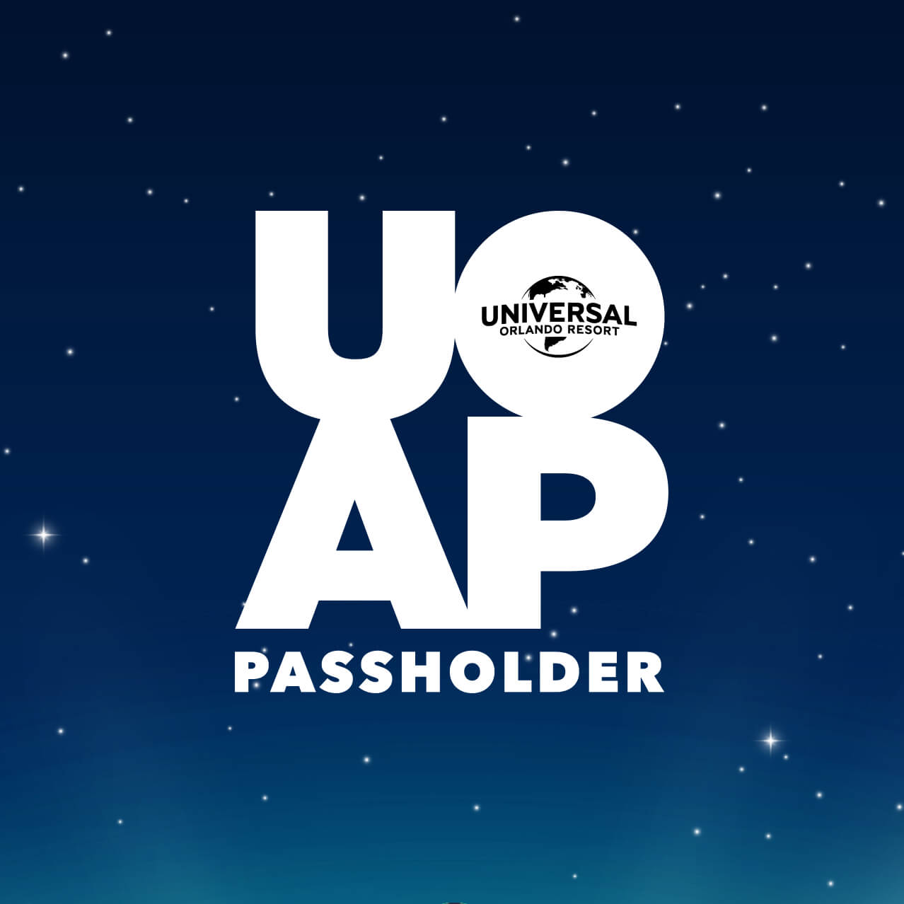 Universal Orlando Annual Passholder logo in white with starry background behind it.