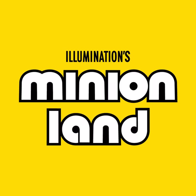 Logotipo da Illumination's Minion Land em um fundo amarelo.