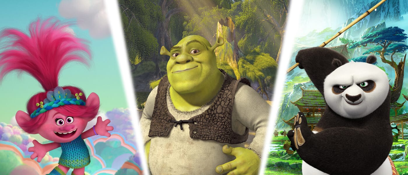 Trolls, Shrek e Kung Fu Panda em atrações na DreamWorks Land, no Universal Orlando Resort.