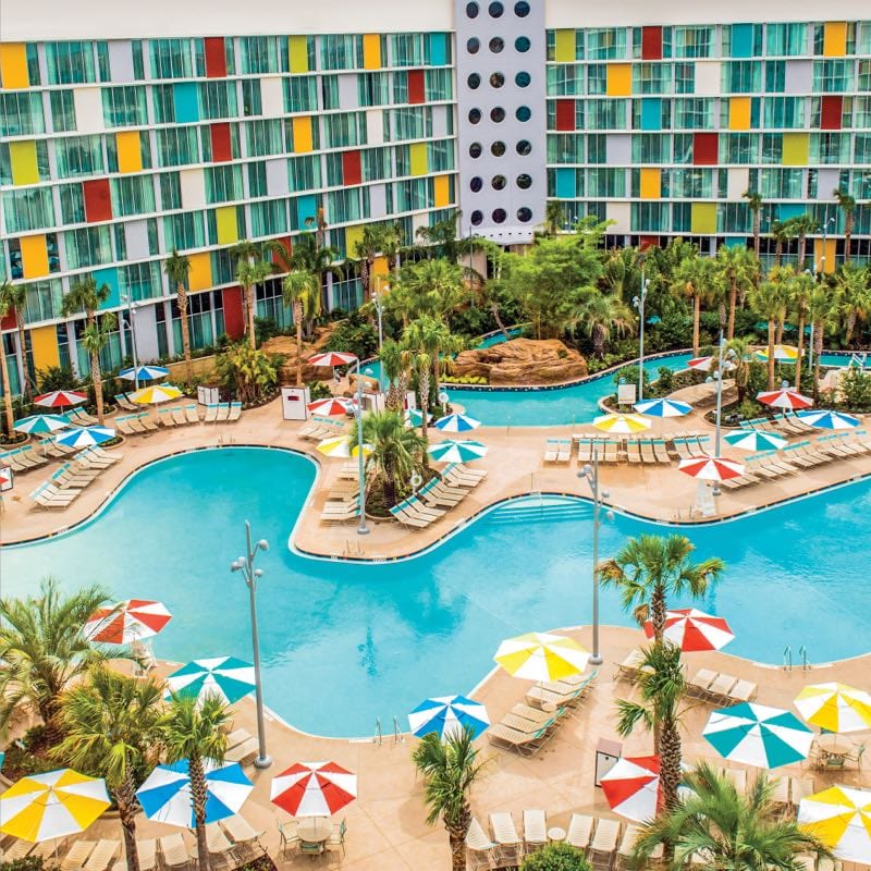 The aerial view of the hotel pool