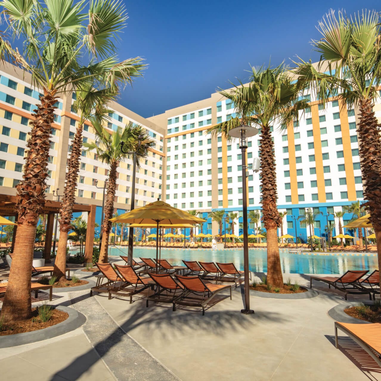 The aerial view of the hotel pool