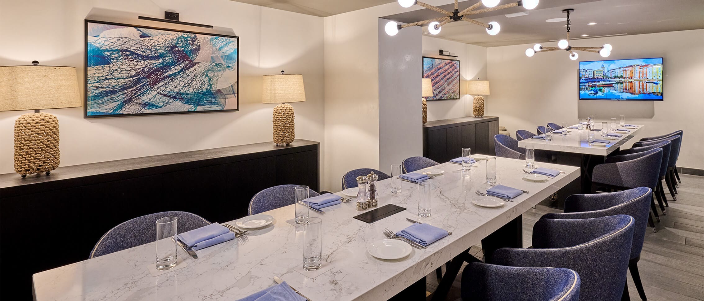 A dining room at Trattoria del Porto restaurant in Loews Portofino Bay Hotel.