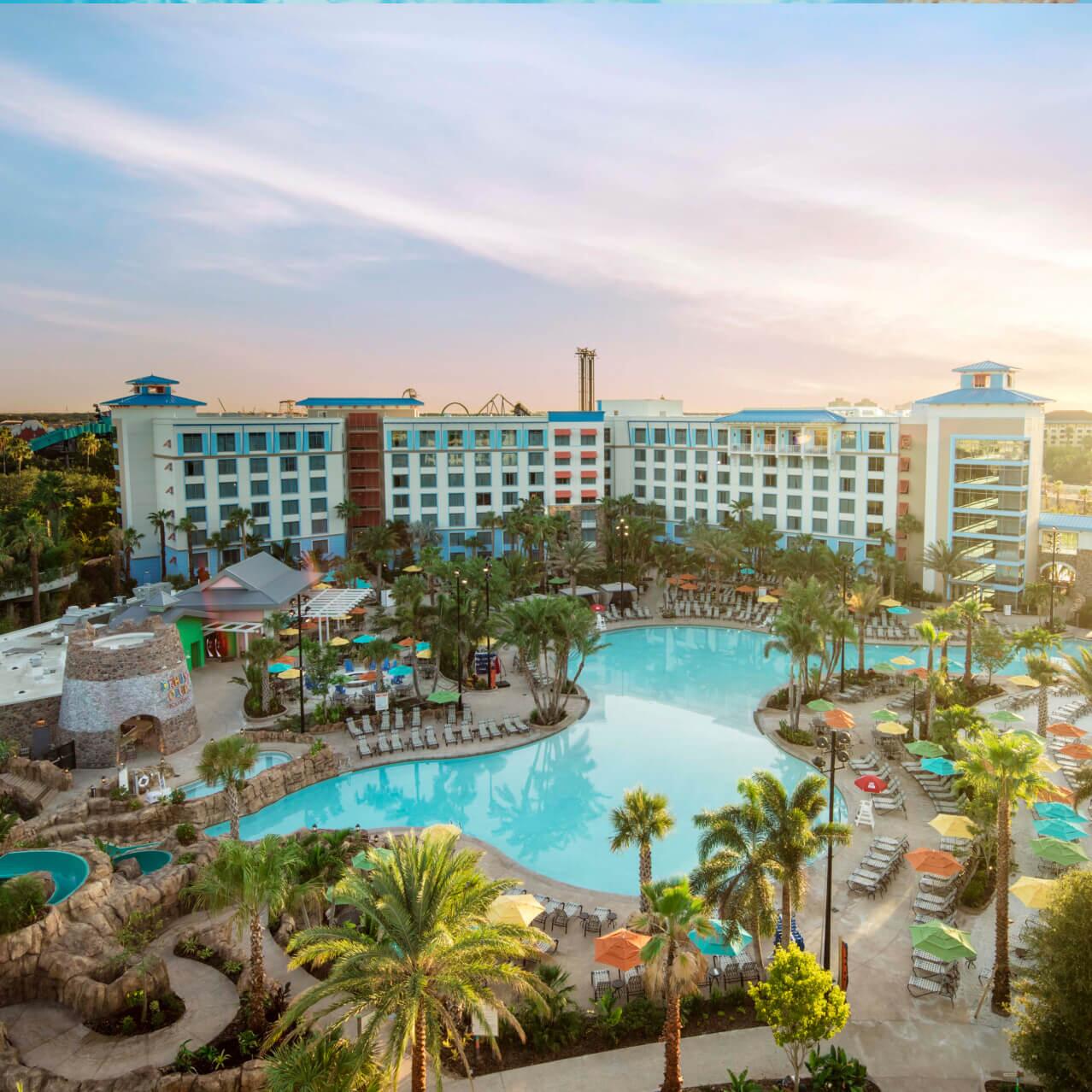 An aerial view of the pool at Loews Sapphire Falls Resort