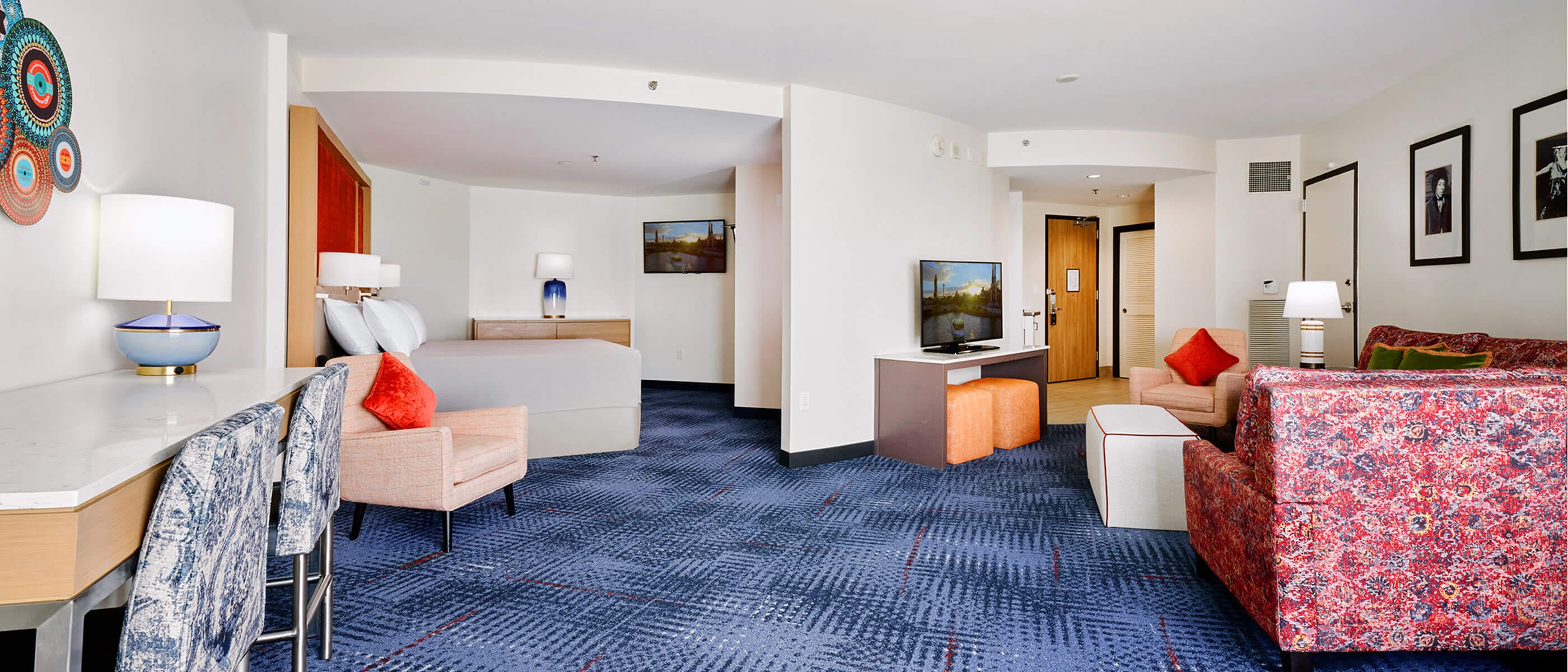 Interior view of a king suite at the Hard Rock Hotel