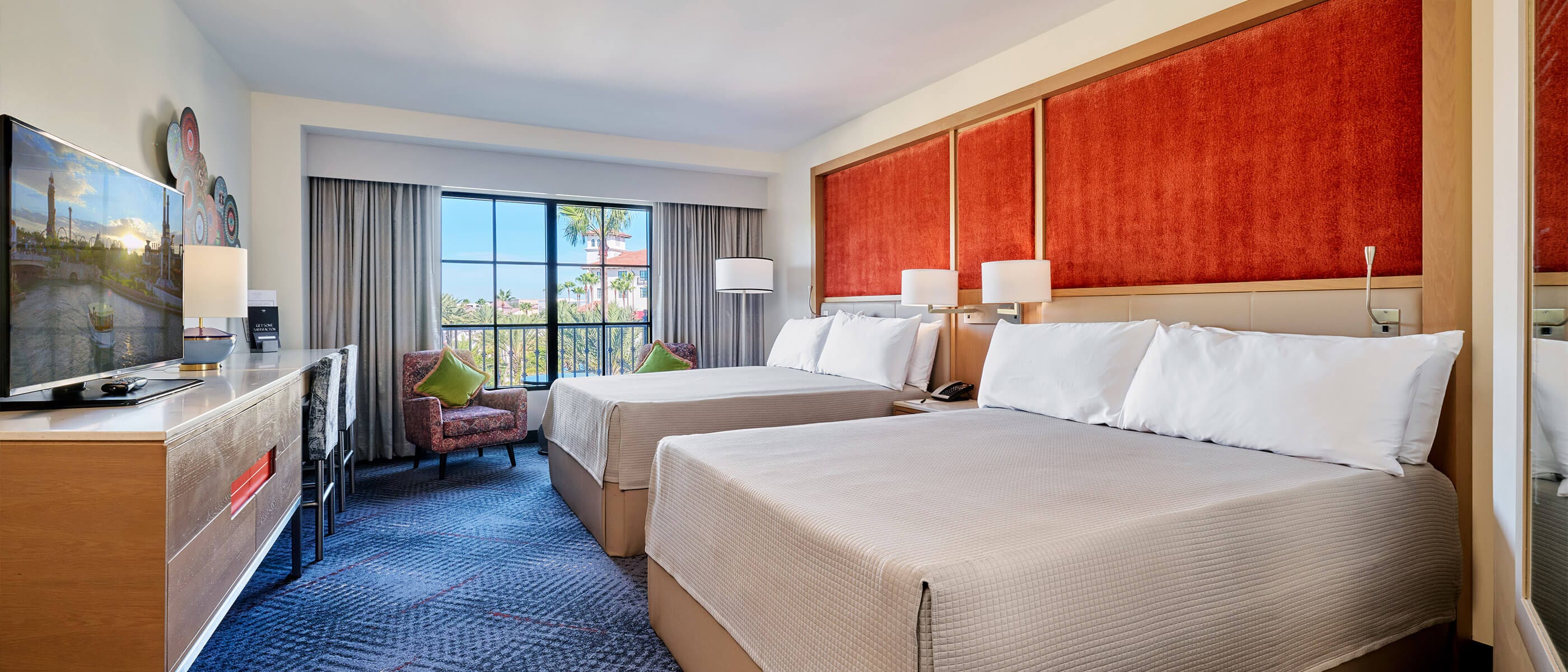 An interior view of a standard double room at the Hard Rock Hotel
