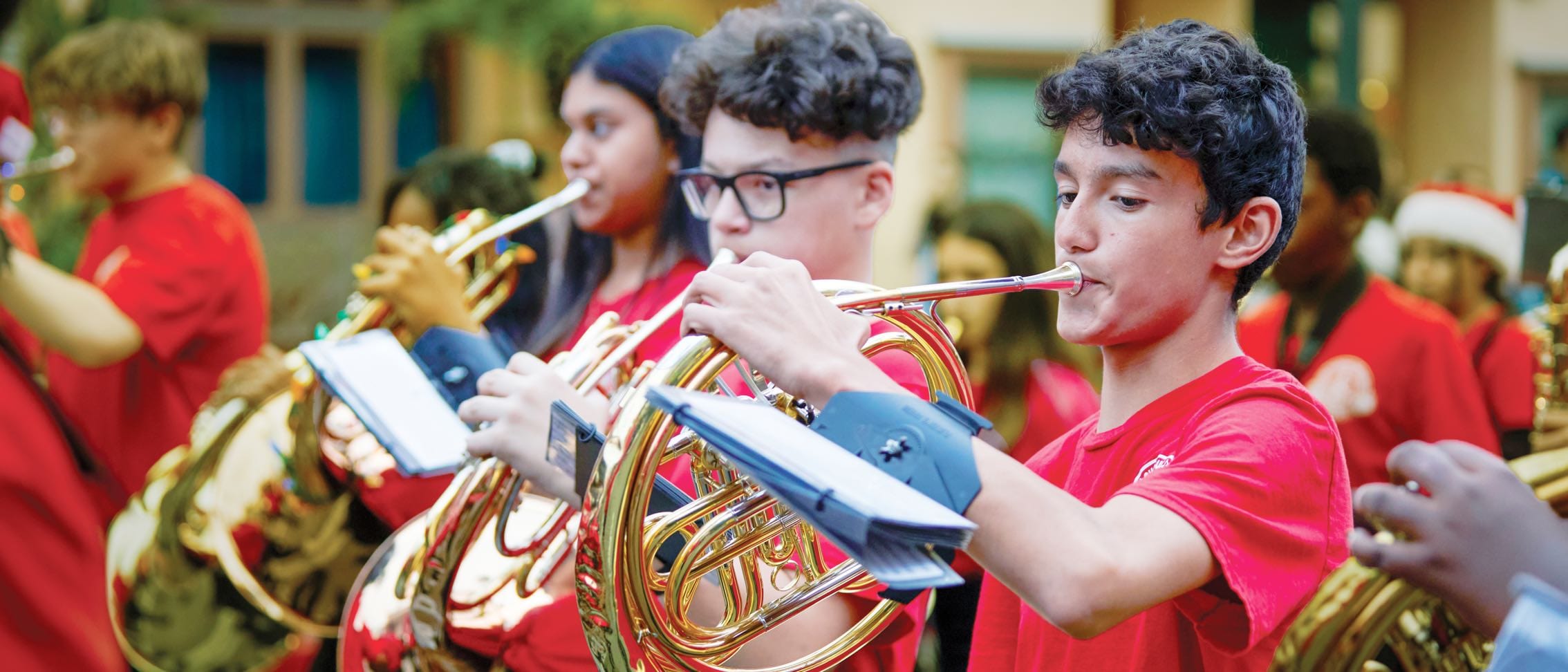 Youth playing on the sound stage in a band