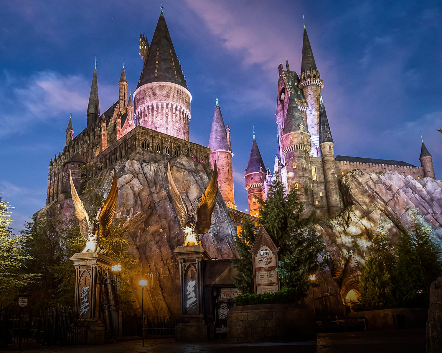 As you wind your way through the thrill ride Harry Potter and the Forbidden Journey, you'll have the chance to explore parts of Hogwarts castle. The majestic Hogwarts castle, where guests at Universal's Islands of Adventure in Orlando experience the exciting ride Harry Potter and the Forbidden Journey.
