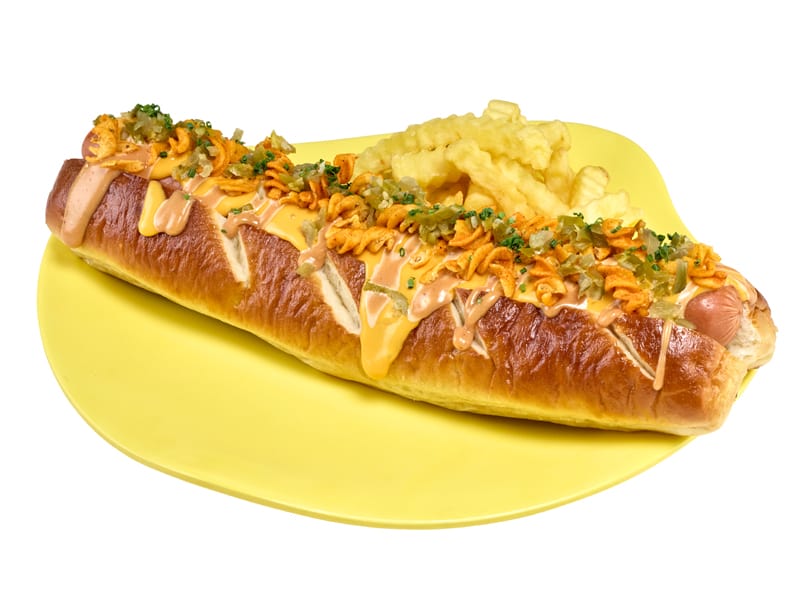 Cheesy Crunch Pretzel Dog