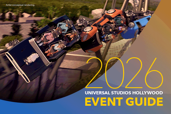 Artist conceptual rendering of guests riding the Fast & Furious: Hollywood Drift coaster at Universal Studios Hollywood.