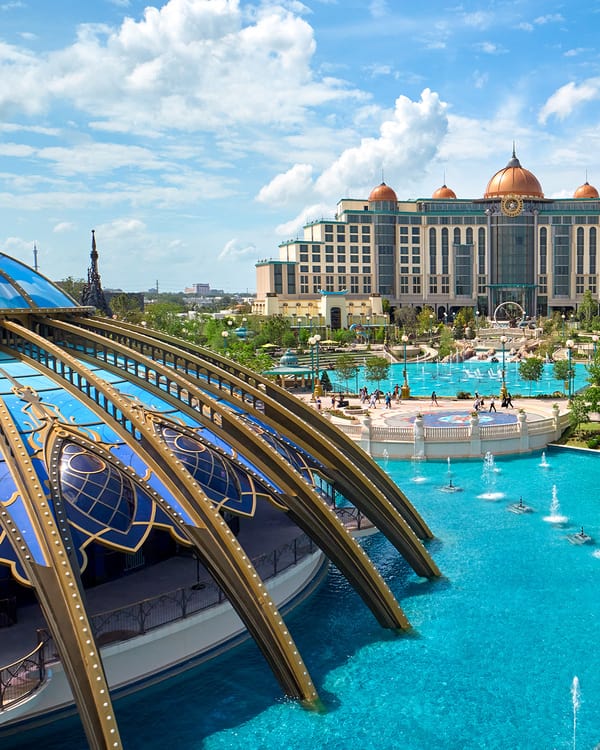 Aerial view of Celestial Park overseeing Constellation Carousel and Universal Helios Grand Hotel, a Loews hotel
