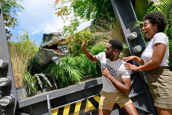 Couple at Raptor Encounter Jurassic Park in Universal's Islands of Adventure