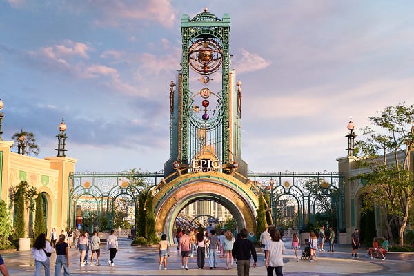 Guests walking through Universal Epic Universe Cronos