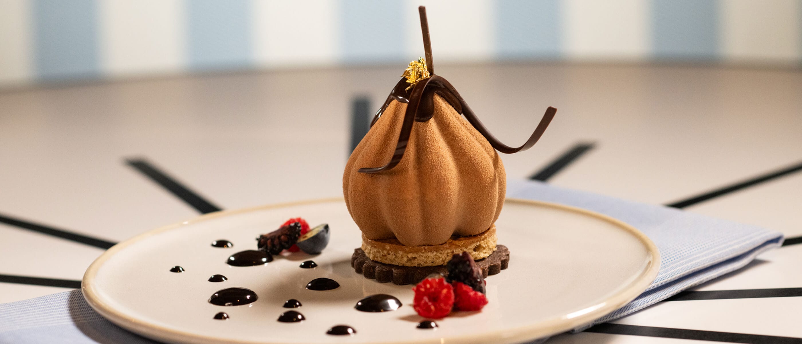 An elegant chocolate mousse dessert from Trattoria del Porto at Loews Portofino Bay Hotel.