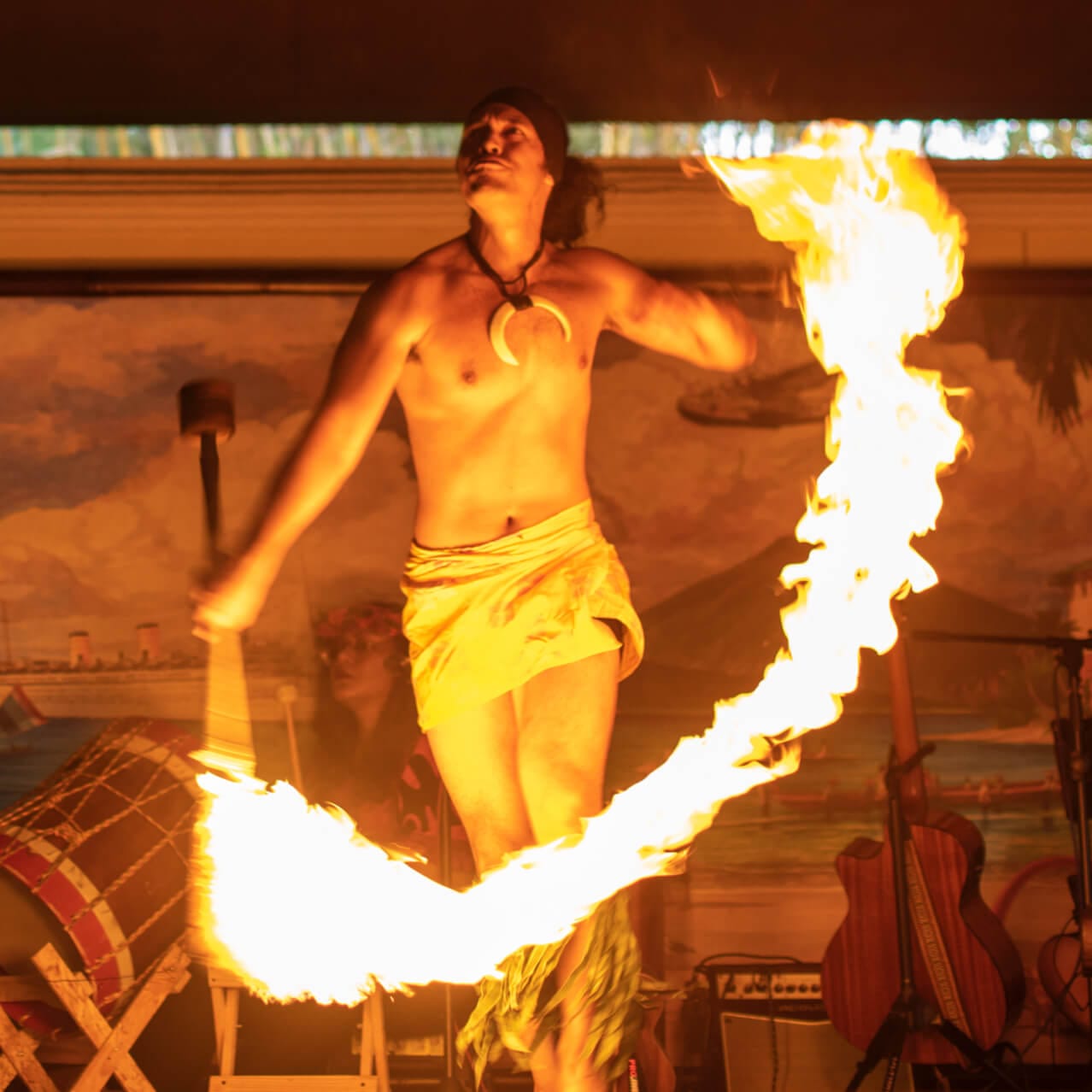 Fire twirler at Loews Royal Pacific Resort