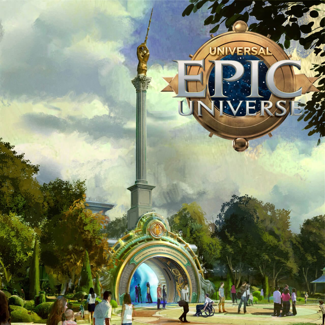 Artist conceptual rendering The Wizarding World of Harry Potter™ Ministry of Magic™ portal entrance in Universal Epic Universe at Universal Orlando Resort.