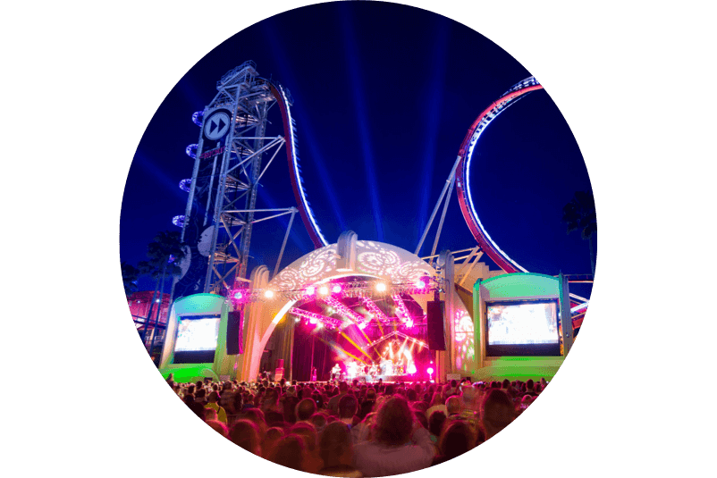 A live nighttime concert at Music Plaza Stage in Universal Studios Florida.
