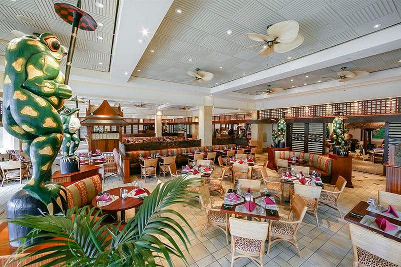 South Seas Paradise In Orlando Loews Royal Pacific Resort At Animal Print Chairs And Island Decor Define The Islands Dining Room Restaurant At Loews Royal Pacific