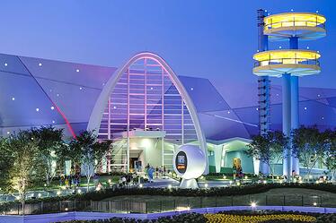 The exterior of Men in Black Alien Attack in the World Expo area of Universal Studios Orlando.