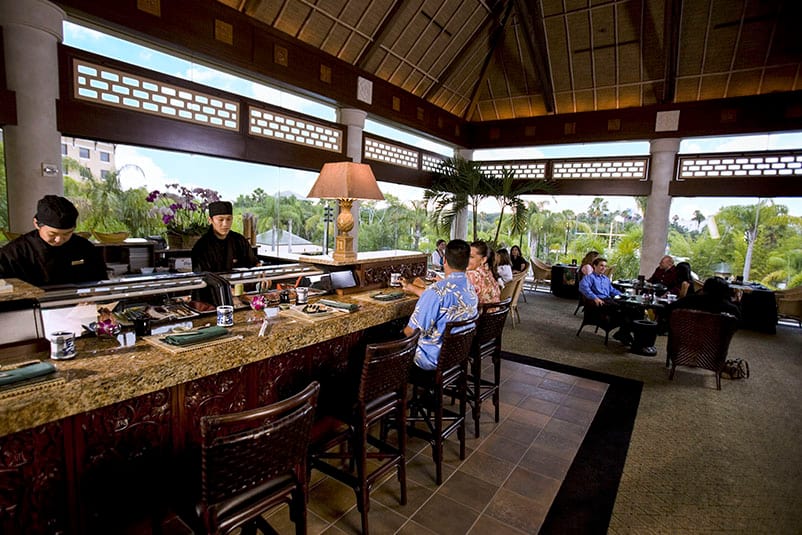 South Seas Paradise In Orlando Loews Royal Pacific Resort At Guests Sit At The Bar Counter As Sushi Chefs Prepare Food This Elegant Loews Royal