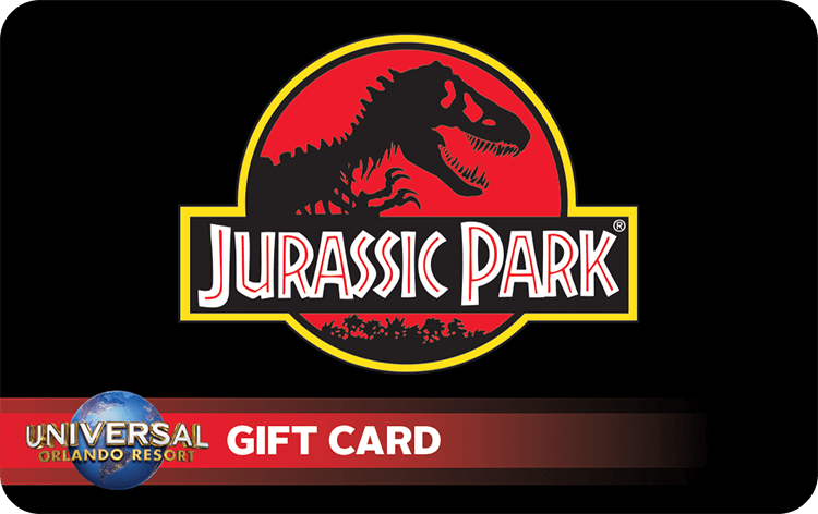 A Universal Orlando Resort Gift Card With The Jurassic Park Logo On It